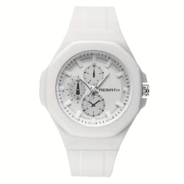 Elegant Minimalist Quartz Watch with Silicone Band - White Dial, Black Markers & Hands, Dat